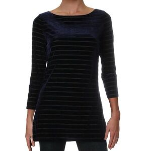 Lauren Ralph Lauren Blue Velvet Semi Sheer Tunic L